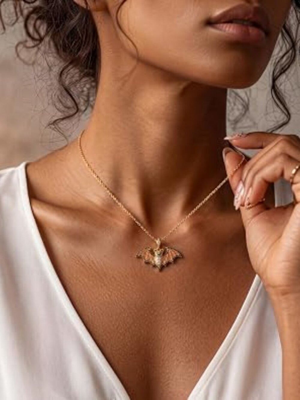 Neiman Marcus 14k Gold Plated Orange Bat CZ Necklace